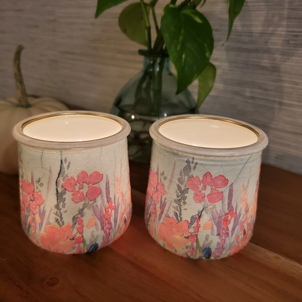 Oui Jar Seasonal Spring Flowers Candle Votives Holder Cup Trinket Coin Jar